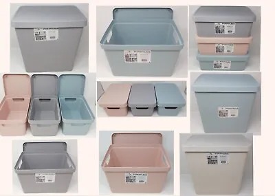 £22.94 • Buy D-Clutter Storage Baskets With Lids Rectangle Various Sizes Blue Grey Pink New