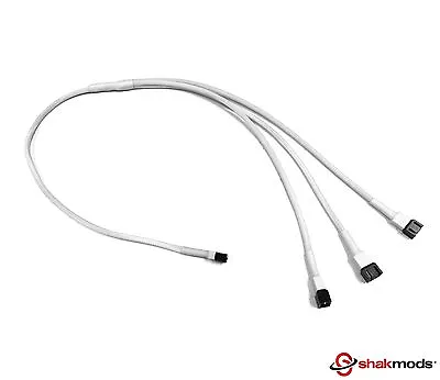 Shakmods 3 Pin Fan To 3 Ways Y Splitter 60cm White Sleeved Extension Cable PSU • $8.70