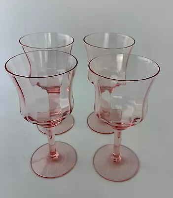 Vintage Pink Depression Optic Ribbed Water / Wine Drinking Glasses  Set Of 4 • $52