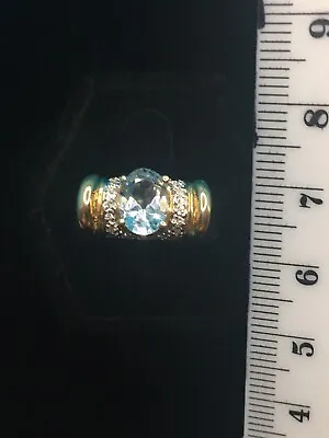 #2339 Laura Ramsey Light AquaMarine And Diamond Ring 14K Solid Gold Size 5.75 • $699.99