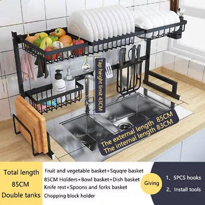 65cm 85cm Stainless Steel Bowl Drying Rack Drainer Shelf Kitchen Over Sink Dish • $39.99