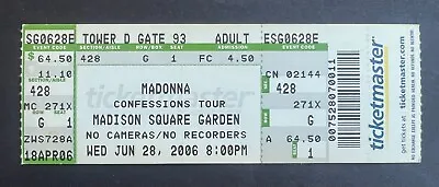 2006 Madonna Ticket Stub 6/28/06 Confessions Tour Madison Square Garden NYC. • $24.95
