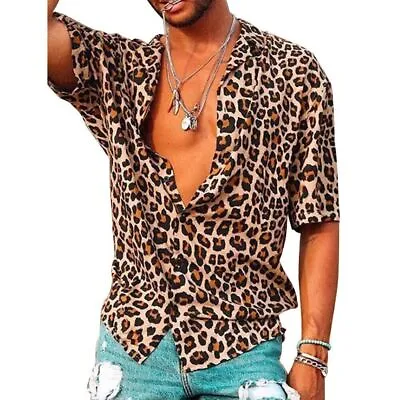 Mens Leopard Print Printing Tops Shirt T-Shirts UK • £18.20