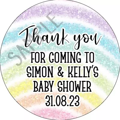 PERSONALISED Shower Party Thank You STICKERS LABELS 24 PER SHEET Rainbow • £2.50