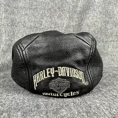 Vintage Harley Davidson Leather Newsboy Cap Cabbie Hat Mens Medium Embroidered • $35