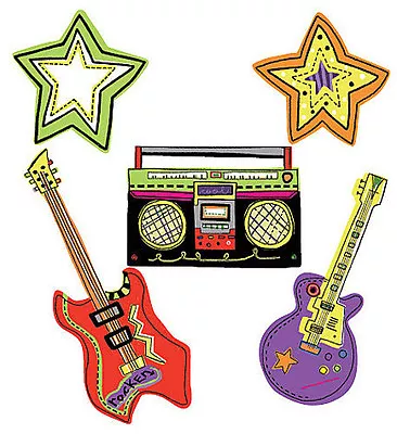 WALLIES ROCK & ROLL Wall Stickers 25 Prepasted Decals Teen Music Guitars Stars • $5.95