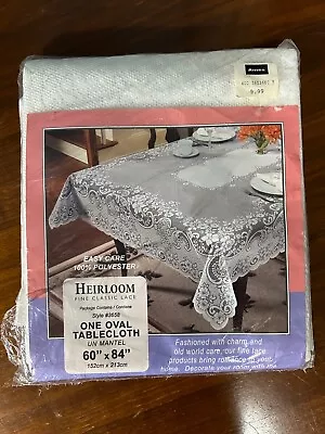 Vintage NOS Heirloom Fine Classic Lace OVAL Tablecloth 60x84 • $21.99