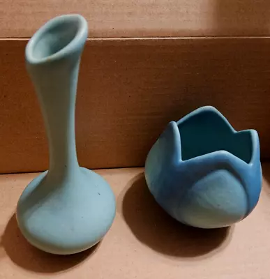 Two Van Briggle American Art Pottery Vases Ming Blue/Turquoise Colorado Springs • $59.99