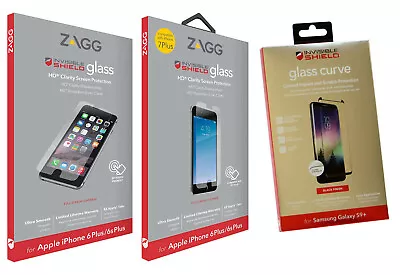 ZAGG Invisible Shield Tempered Glass OR Plastic Screen Protector IPhone Galaxy • £6.99