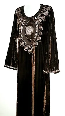 Abaya Maxi Dress Arabic Evening Jellabiya Gallaba Velvet Gown Size L • $32.09