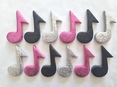 £4.95 • Buy 12 Glittery Pink Mix Music Notes- Edible Sugar Cake Decorations / Toppers