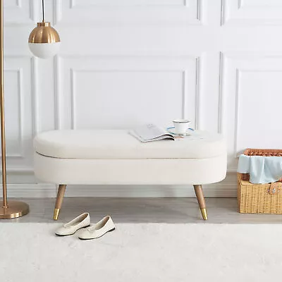 Storage Bench Upholstered Boucle Ottoman With Golden Metal Legs End Of Bed Bench • $124.99