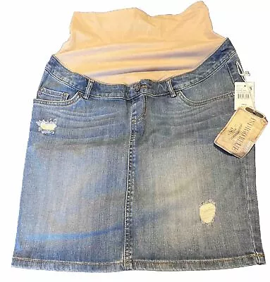 Indigo Blue Maternity Skirt Distressed Denim Womens Size S Pencil Mini Belly • £14.48