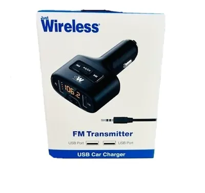 Just Wireless FM Transmitter & Dual USB Charging Port Car Charger - Black • $12