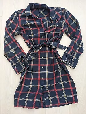 Tommy Hilfiger Tartan Plaid Print Navy Shirt Dress Preppy 80s 90s Size M (UK 12) • £18.50