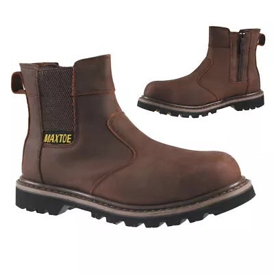 Mens Safety Dealer Boots Chelsea Leather Work Steel Toe Cap Zip Slip On Shoes Sz • £34.95