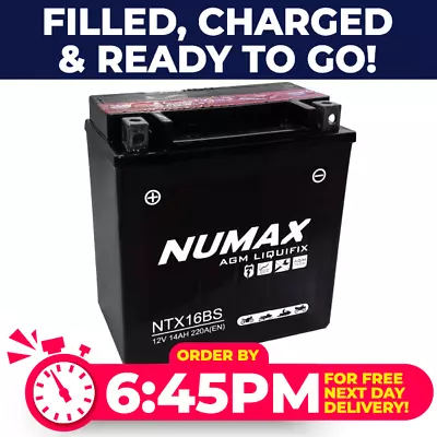 YTX16-BS Compatible Numax Motorcycle Battery 12V 14Ah YTX16BS FTH16-BS • £49.38