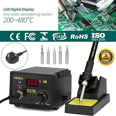 £33.99 • Buy 45W Soldering Iron Station Hot Air Digital Welding SMD Stand W/ 5 Tips 937D