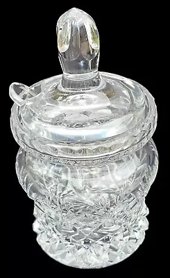 Vintage Crystal Jam Jelly Honey Jar W/ Lid & Spoon Cut Clear Glass • $55.98