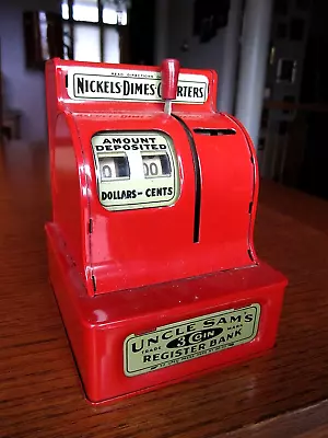 1950's UNCLE SAM Hackensack N.J. 3 COIN Still CASH REGISTER Metal TOY Dime BANK • $9.99