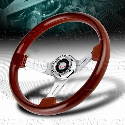 Universal 350mm 14  Class Dark Wood Grip 6-hole Chrome 3-spoke Steering Wheel • $59.95