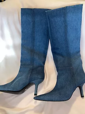 Zara Denim Knee-high Boot Size USA  6.5 /37 Pre-owned • $69.99