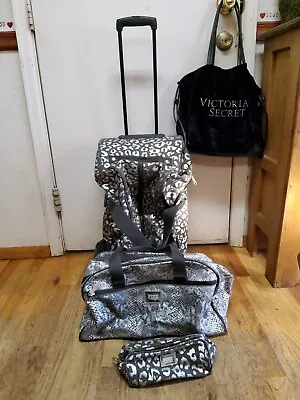 Victoria Secret Pink Leopard Suitcase Travel Roller Luggage Duffle Makeup Bag • $99.99