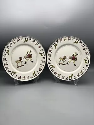 Golden Rabbit Enamelware Plates Hobby Horse Parade Set 2 Child’s Plate • $12