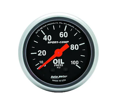 Autometer 3321 Sport-Comp 2-1/16  Mechanical 52mm Oil Pressure Gauge 0 - 100 Psi • $82.90
