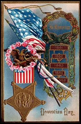 Vintage Patriotic Postcard CIVAL WAR 61-65 DECORATION DAY EAGLE FLAG 218 • $6.99