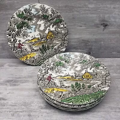 Vintage Plate The Hunter By Myott 6 3/4  Made In England Hand Engraved  Set Of 6 • £48.18