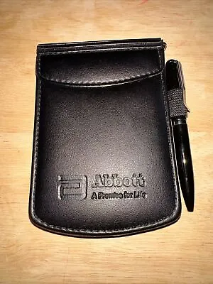 Leed's Black Faux Leather Mini Flip Notepad Holder Portfolio Folder W/Pen ABBOTT • $9.99