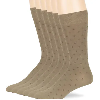 Men's Cotton 6 Pack Dotted Patterned Dress Business Crew Socks Large 10-13 Khaki • $21.49