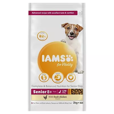 IAMS Senior For Vitality Small & Medium With Fresh Chicken Dry Dog Food 2kg • £13.99