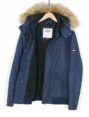 TOMMY HILFIGER DENIM Tech Bomber Jacket Fur Hooded Padded Men Size XL MJ2924 • $192.52