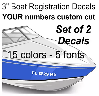 Set Of 2 Boat Registration Numbers 3  Lettering Vinyl Waterproof Decals • $9.50