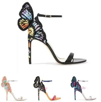 Women Butterfly Embroidery Ankle Strap Sandals Stiletto High Heel Shoes Party Sz • £105.60