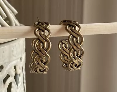 Vintage Women's Brass Pressed Braided Hoop Earrings Pierced 1  • $0.99