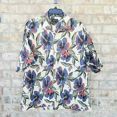 Vintage Duck Head Hawaiian Floral Shirt (Men XL) Short Sleeve Beige Blue Red • $19