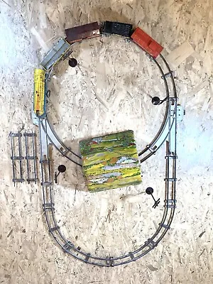 Vintage Hafner 1950's Tin Mechanical Wind Up Engine With Train Cars & Track • $75