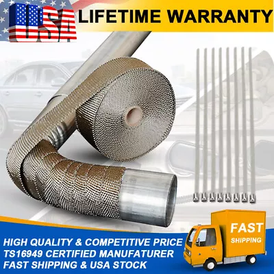 2  X50ft Roll Titanium Header Turbo Pipe Manifold Exhaust Heat Wrap Tape W/ Ties • $24.59