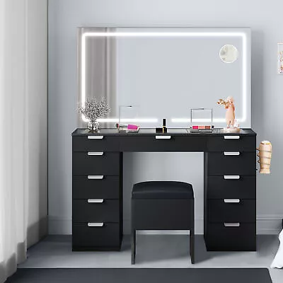 Large Vanity Desk Set With LED Lighted Mirror 11 Drawers For Bedroom & Stool • $289.26