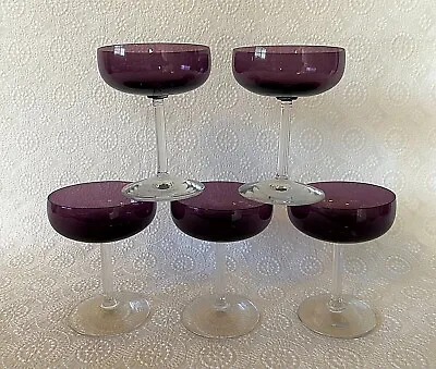 Vintage Fostoria Champagne Wine Glasses Classic Amethyst Set Of 5 • $49.99
