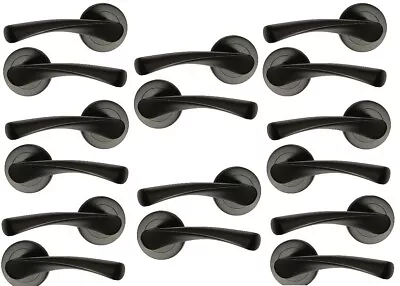 Matt Black Door Handle Pack Of 8 (pairs) Lever On Rose 52mm Diameter • £51.99