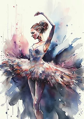 Dancing Ballerina Print Of Watercolor Painting Living Room Art Bedroom Decor • £4.99