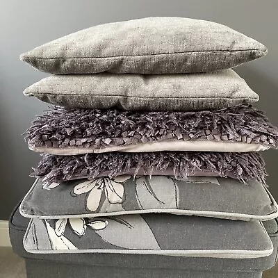 Next Cushions Set Of 6 Mauve Shaggy Grey Floral Silver Crocodile Skin Effect • £3.95