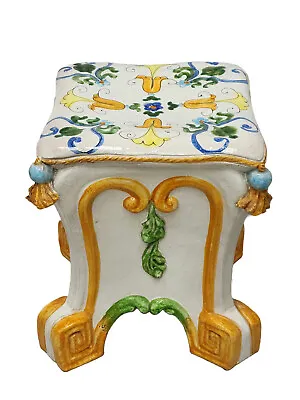 Neoclassical Style Mid-century Italian Majolica Terracotta Ceramic Garden Stool • $1200