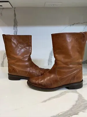 J Crew Leather Riding Boots Size 8 Pull On Ankle Moto Women’s Brown Equestrian • $59.99