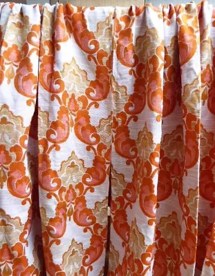 £24.99 • Buy Vintage 70s Curtains Orange Beige Art Nouveau-Inspired 206cm L X 117cm W