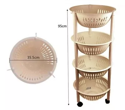 Round Basket Trolley 4 Tier Kitchen Storage Household Storage Dish Storage • $39.99